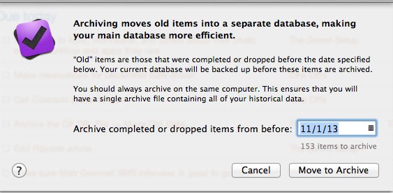 OmniFocus Database Archive Dialog