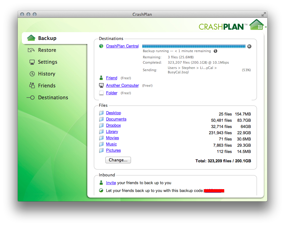 CrashPlan's main UI
