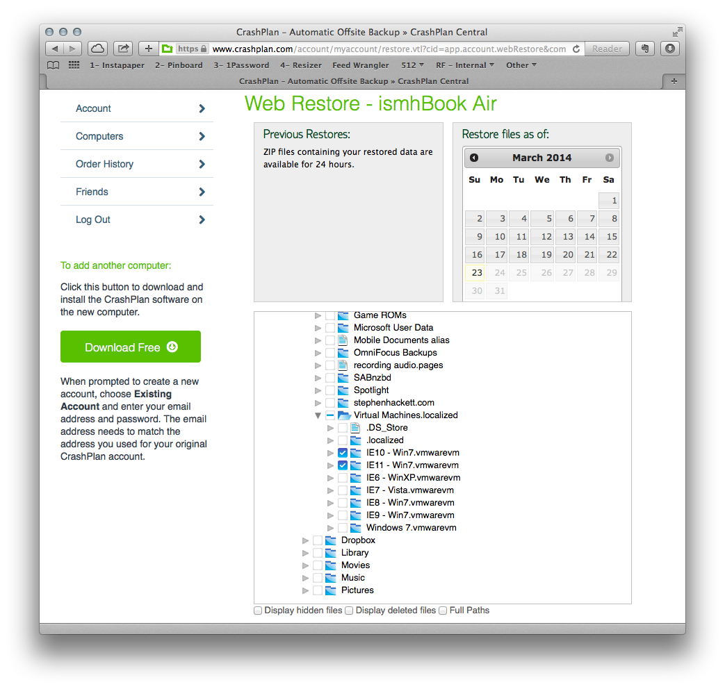 CrashPlan's web-based file restore