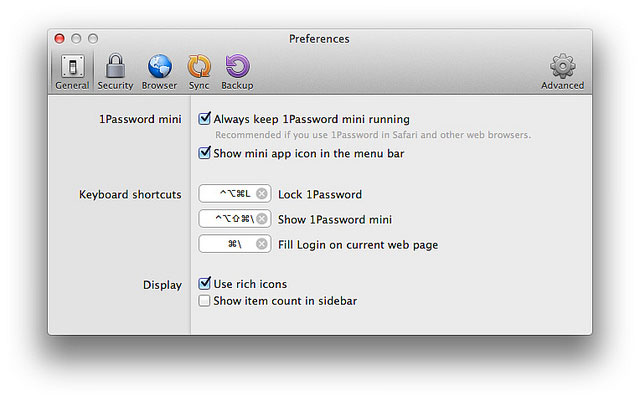1Password Settings