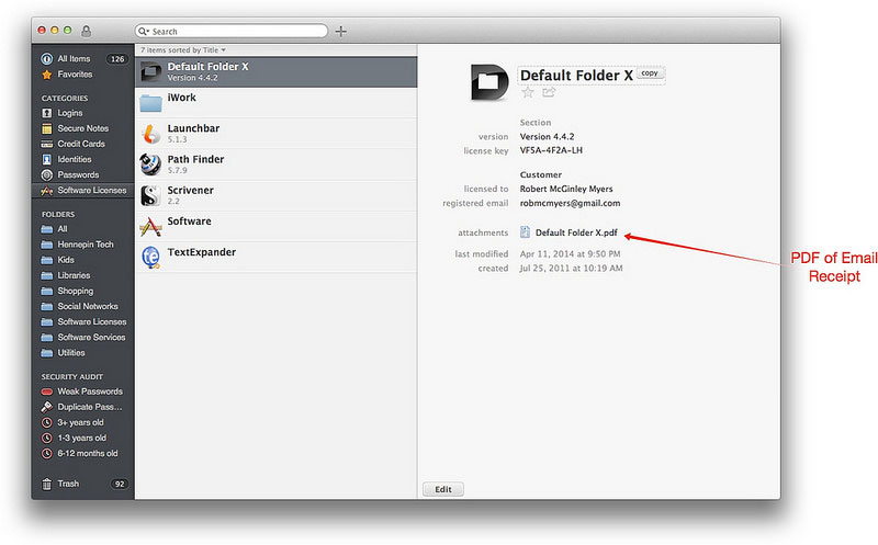 Adding attachments in 1Password