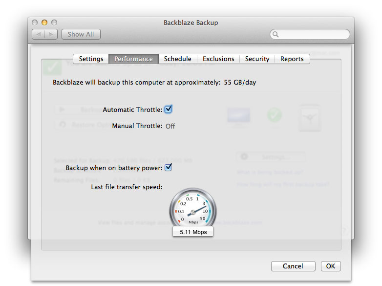 Choose how fast you want Backblaze to backup