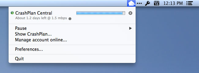 CrashPlan's menubar app