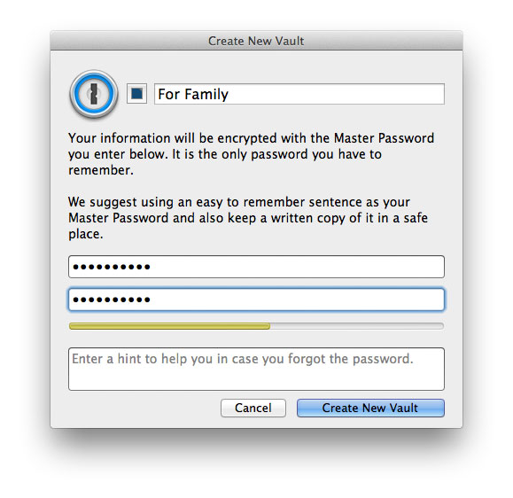 Creating a new vault in 1Password