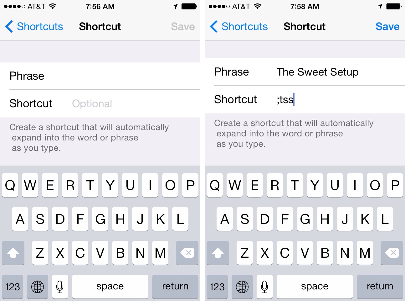 iOS Keyboard Shortcut — New