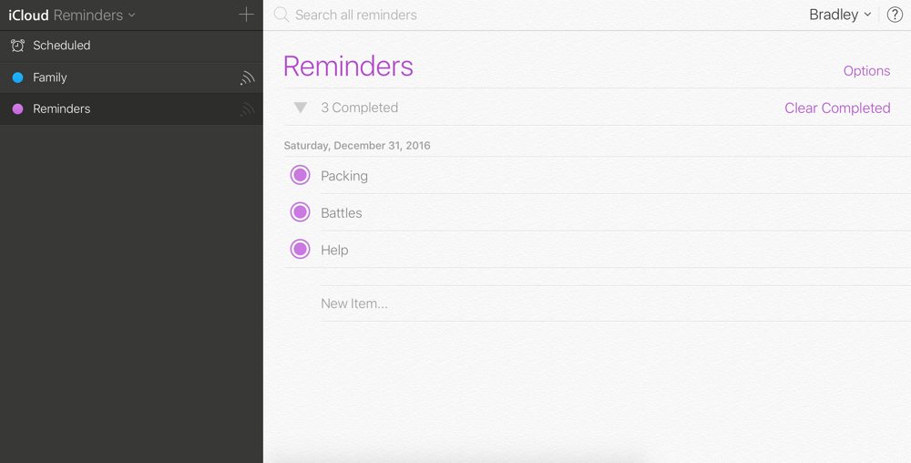 Apple Reminders in iCloud.com
