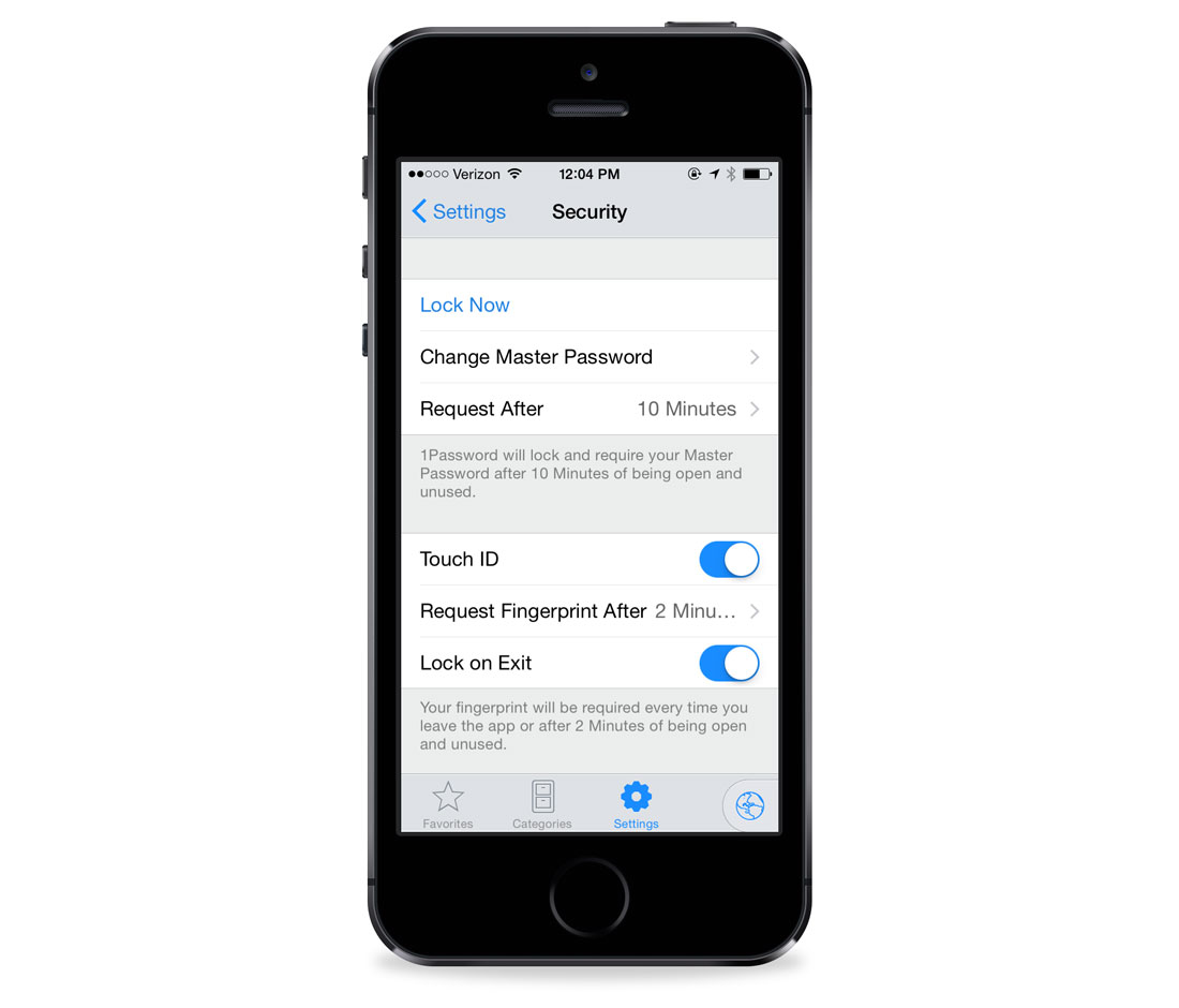 1Password Security settings