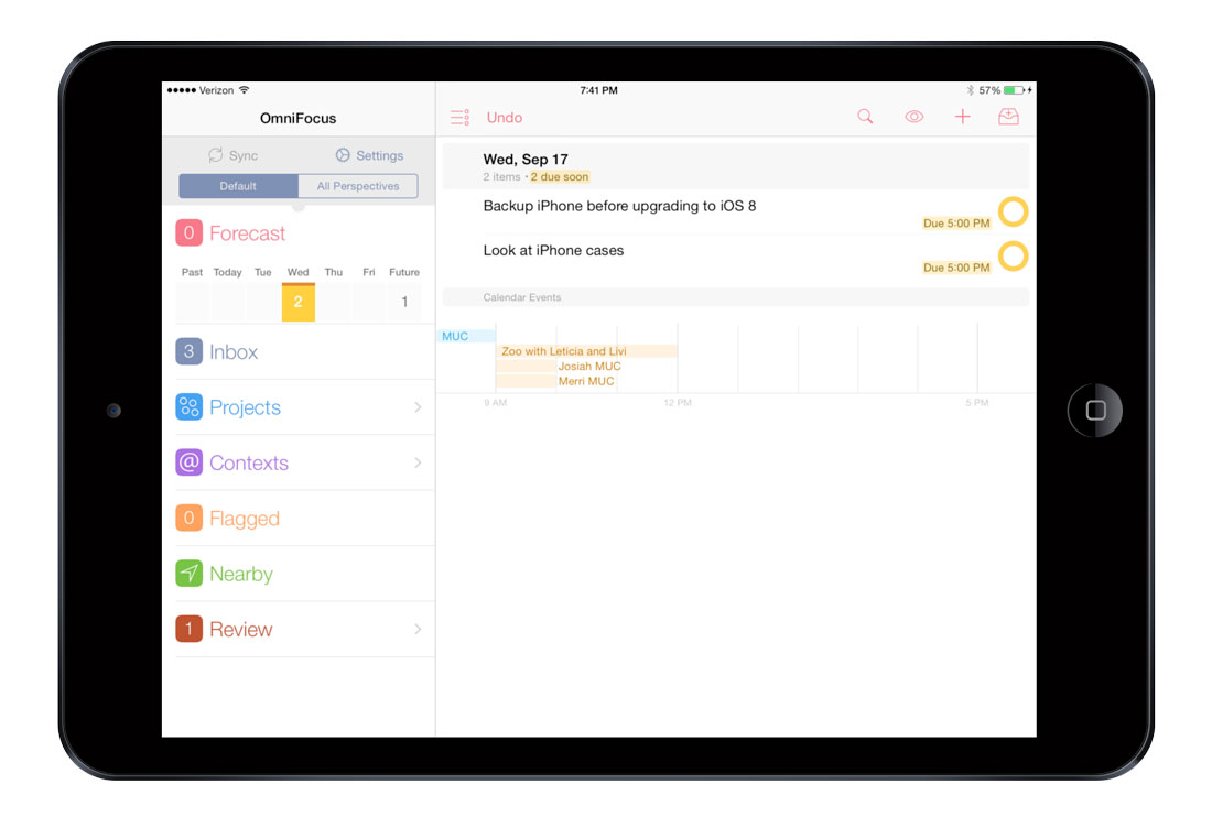 OmniFocus 2 for iPad Forecast view