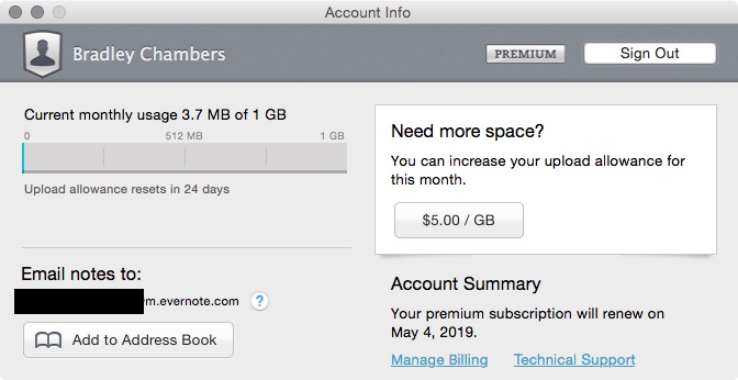 Evernote email address location on the Mac