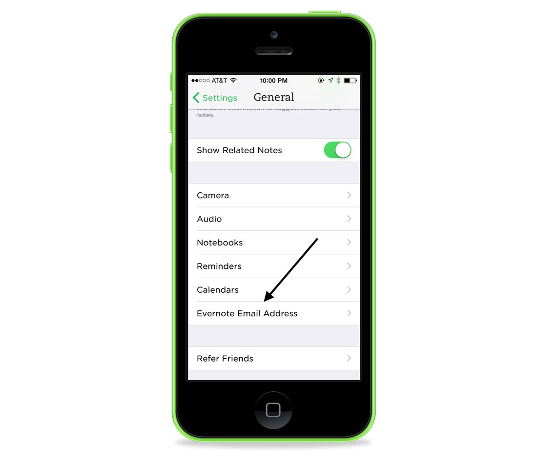 Evernote email address location in iOS