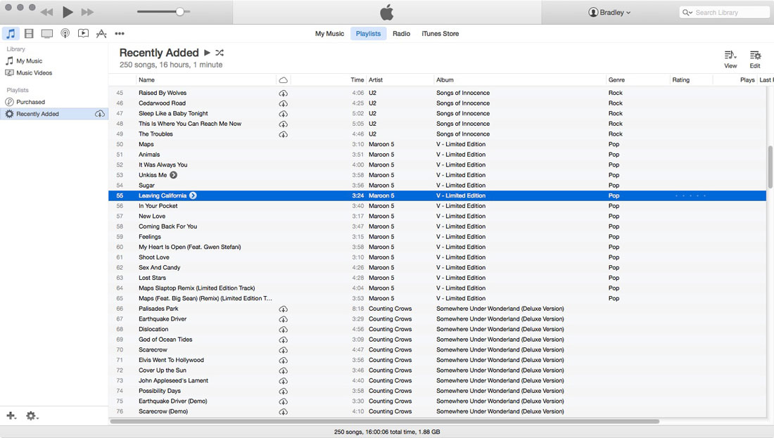 iTunes Playlist view