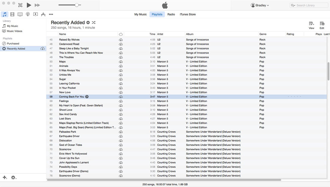 Playlist view with album in iCloud
