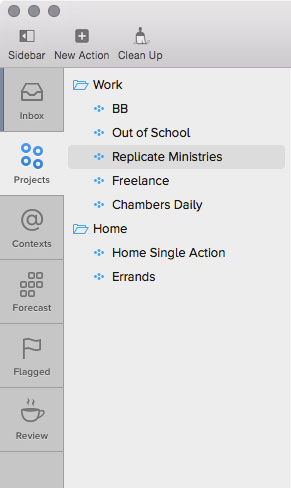 OmniFocus Projects view on the Mac