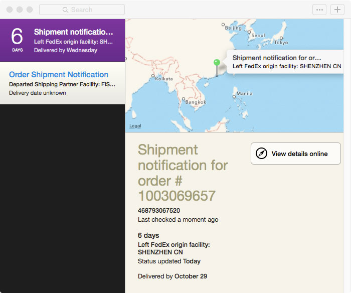 Deliveries Mac OS X app