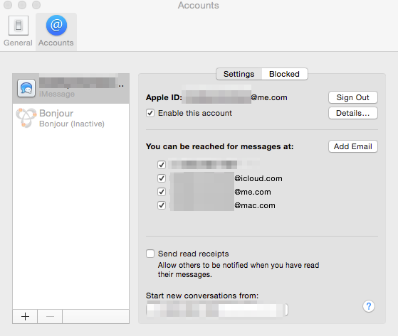 iMessages preferences in OS X