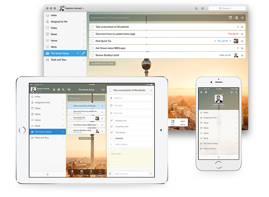 Wunderlist on OS X, iPhone, and iPad
