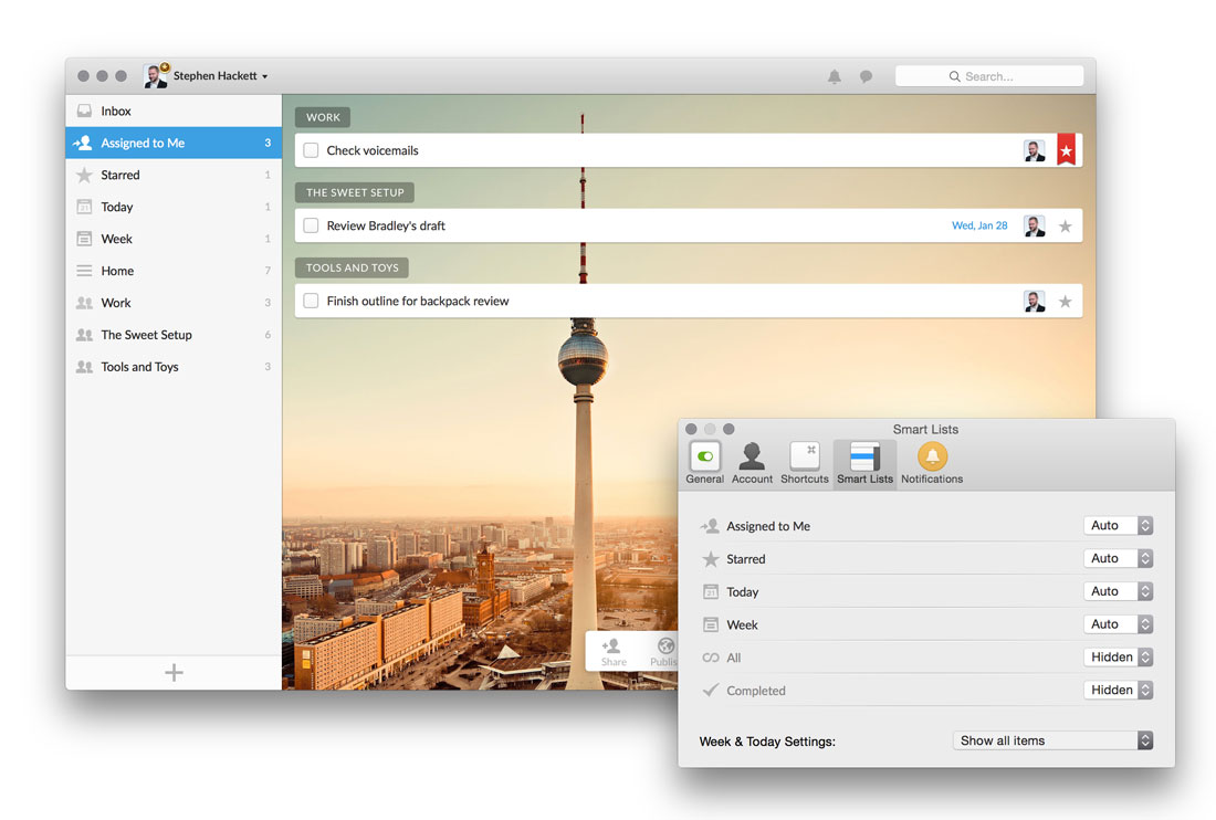 Smart Lists in Wunderlist