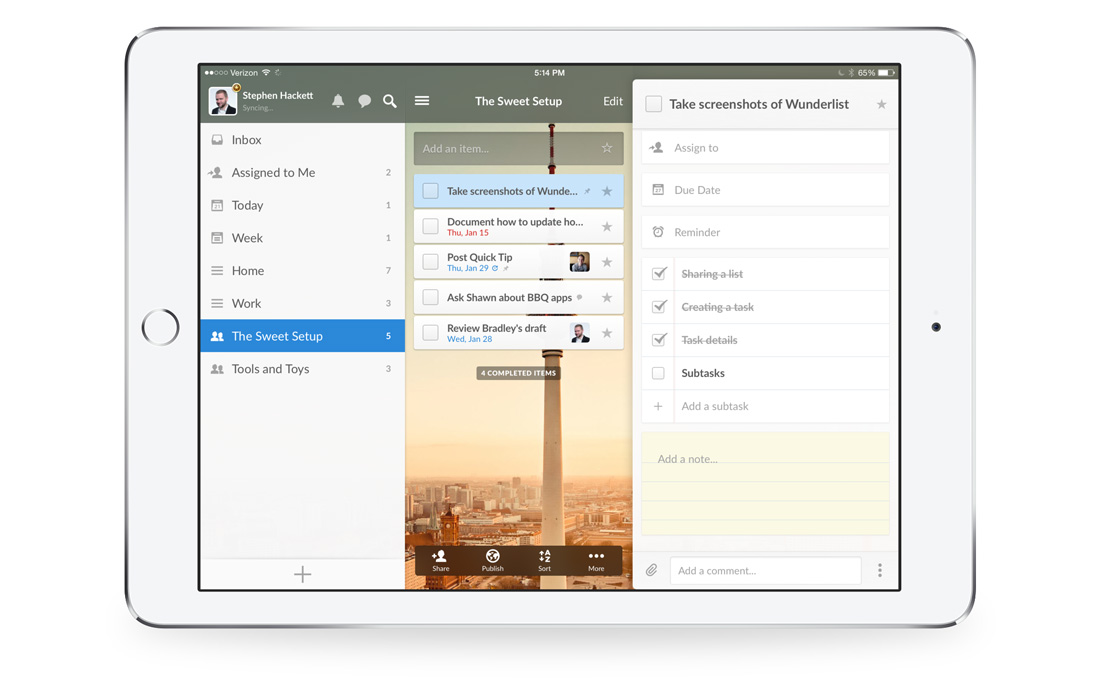 Subtasks in Wunderlist