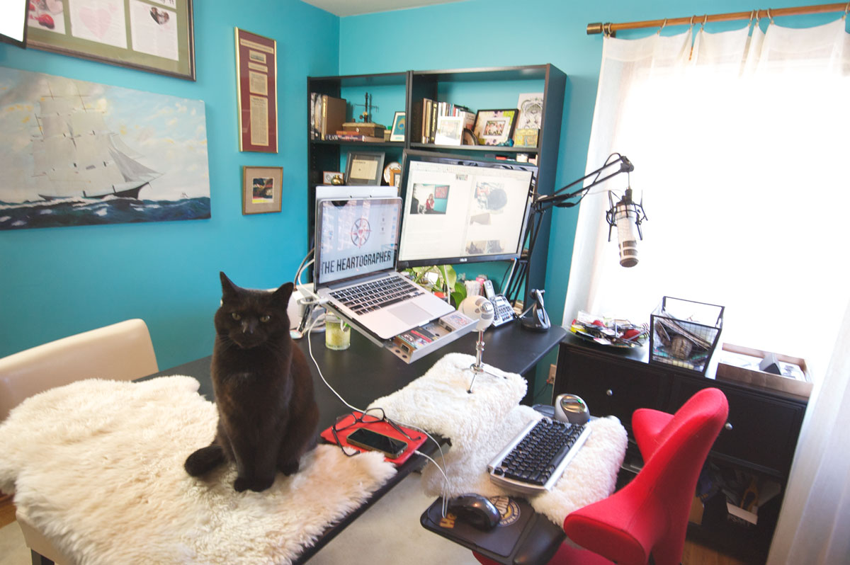 Virginia Roberts' desk, with cat