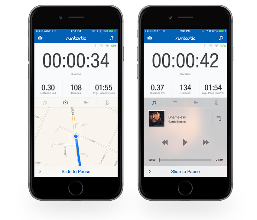 Runtastic main screen and music example