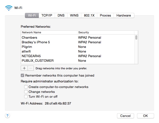 Wi-Fi SSIDs list