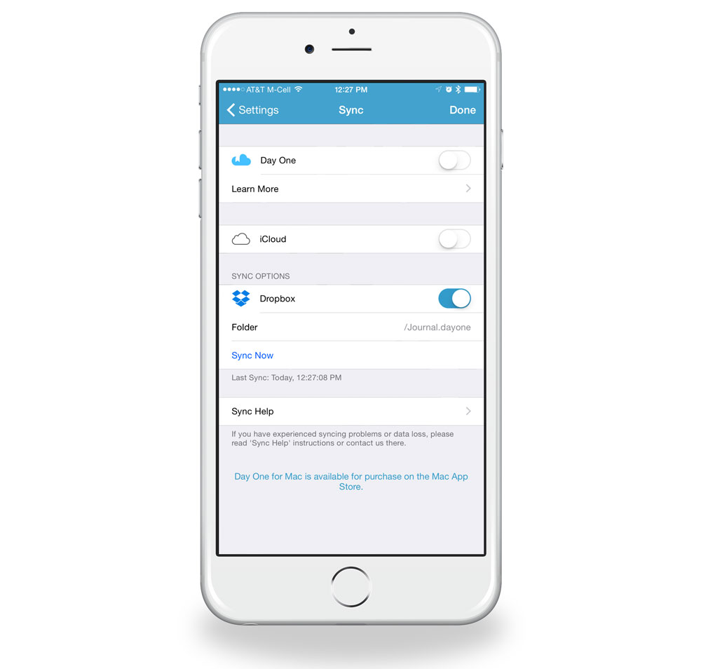 iOS Day One sync settings