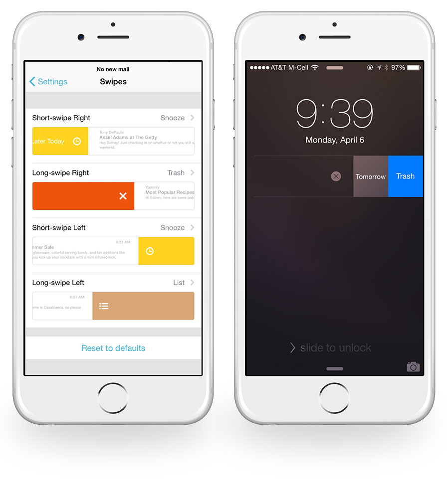 Mailbox for iOS swipe actions