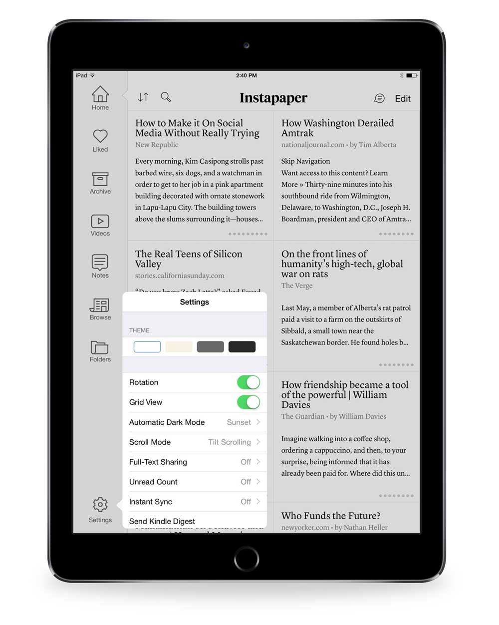 screenshot 3.5 Instapaper Settings