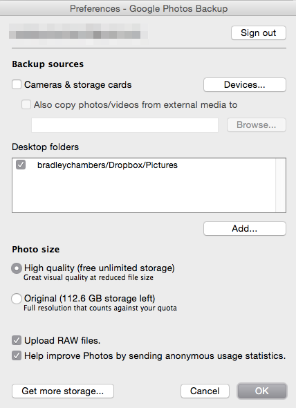 Google Photos preferences