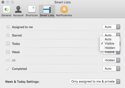 Smart Lists settings