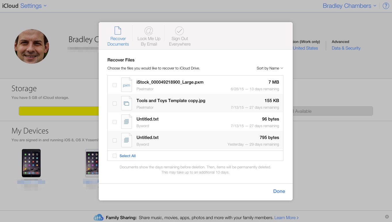 Restore deleted iCloud documents