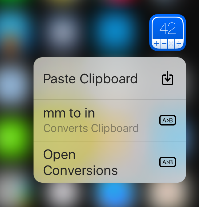 PCalc 3D Touch menu