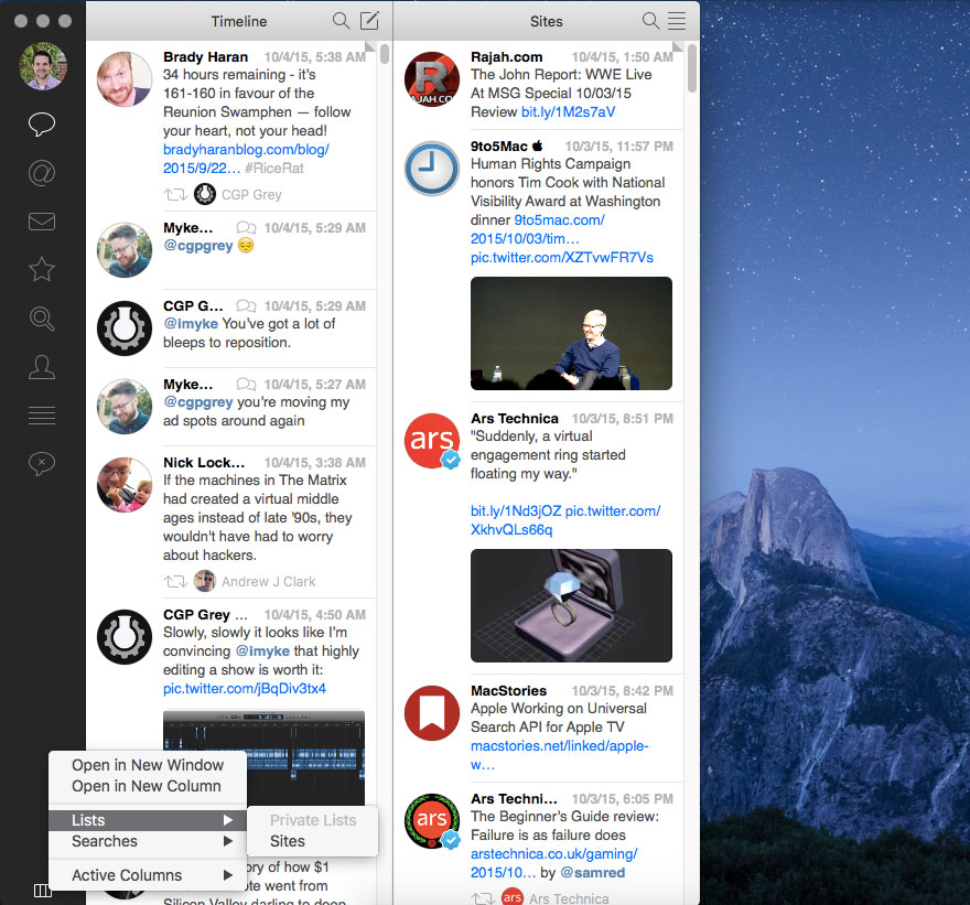 Tweetbot lists in separate panel