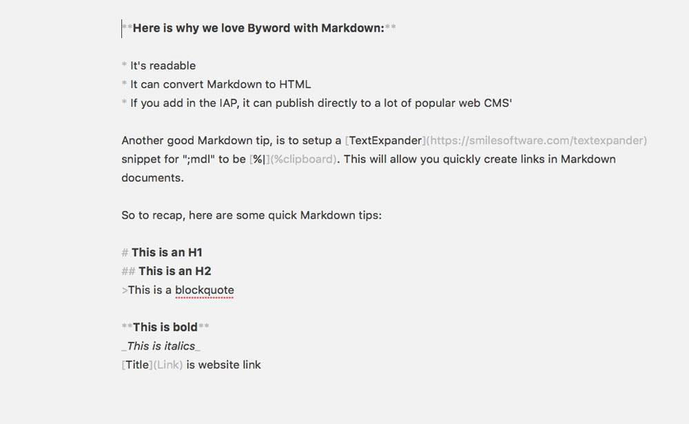 Raw Markdown in Byword