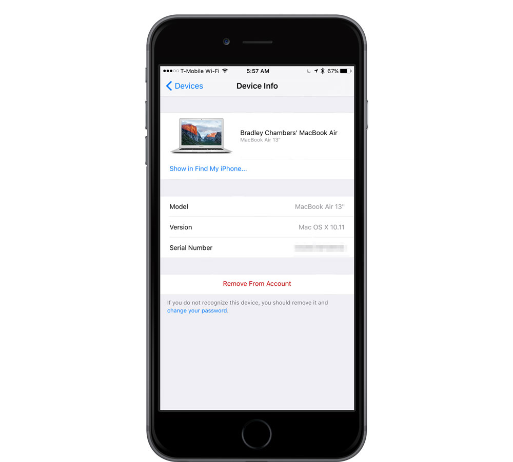 Devices in iCloud from iOS