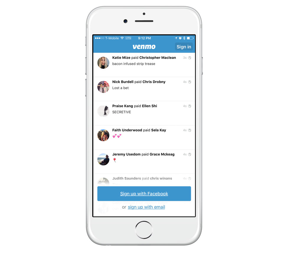 Venmo main screen