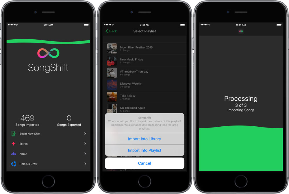 SongShift import process