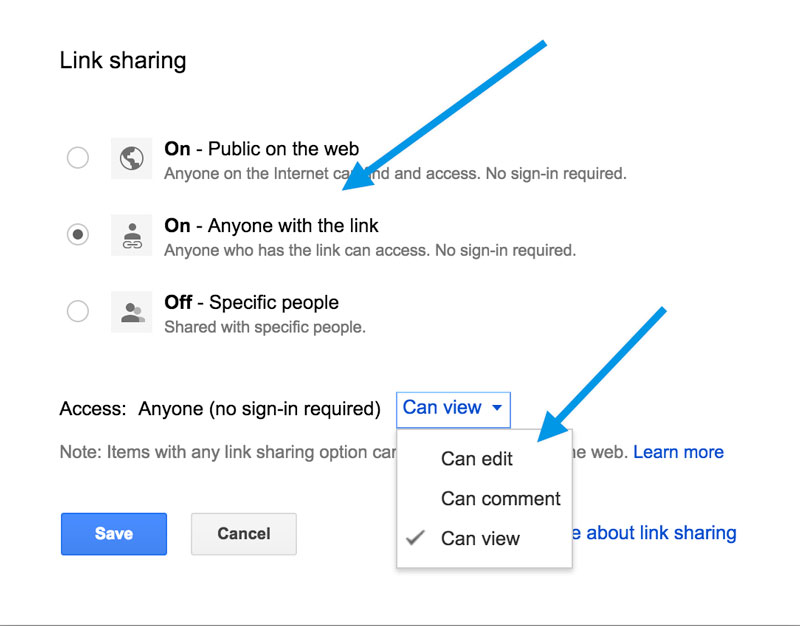 Google Docs permission settings