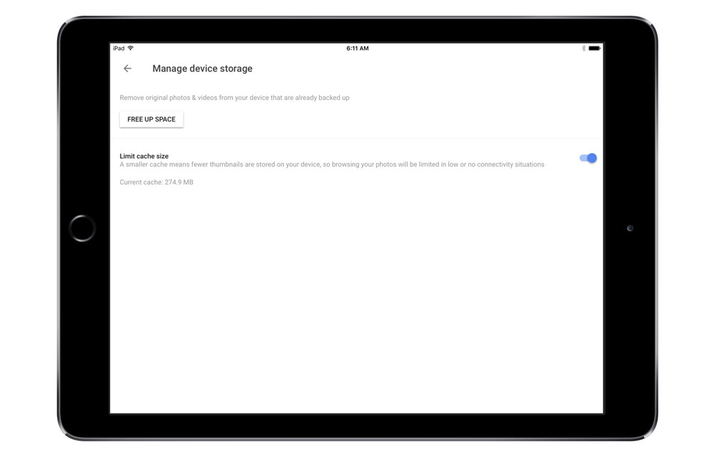 Limit cache size in Google Photos