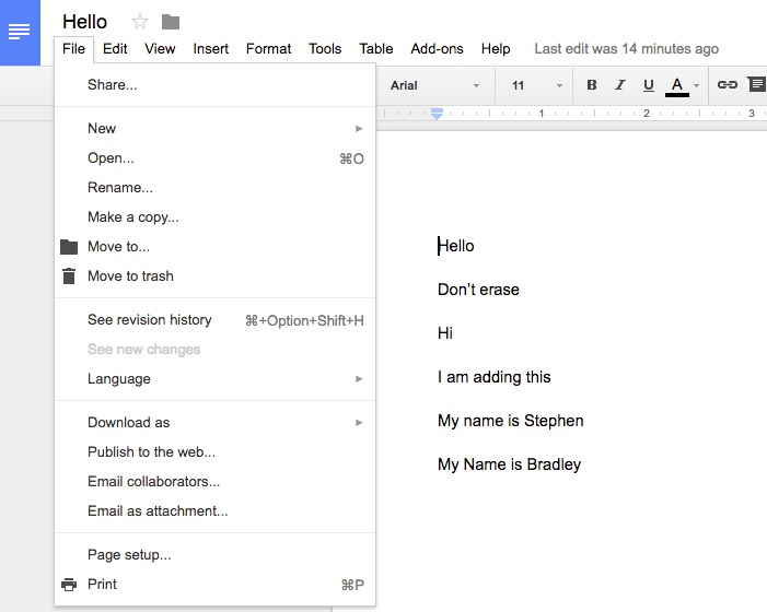 Google Docs File menu