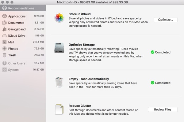 macOS Sierra storage space management