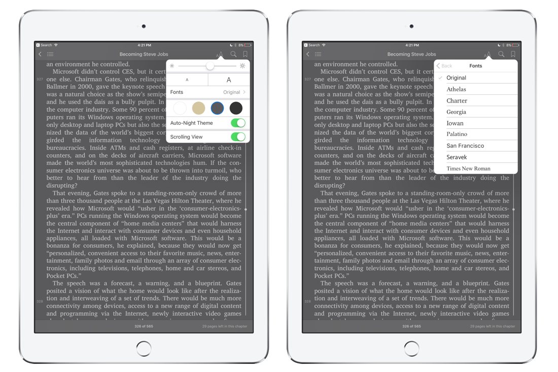 Appearance settings in iBooks