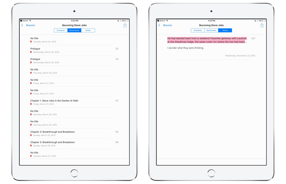 Bookmarks, highlights, and notes in iBooks