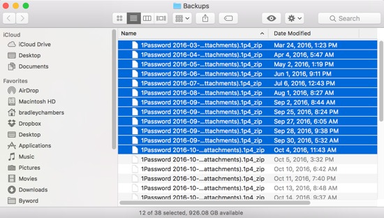 1Password backups in Finder