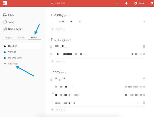 Todoist custom filter step 1