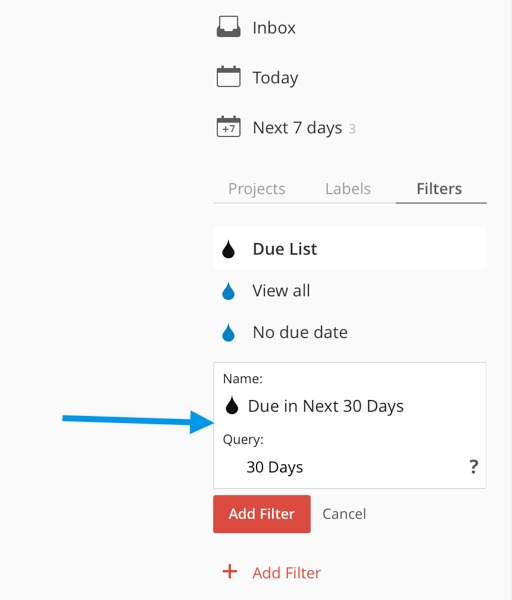 Todoist custom filter step 2