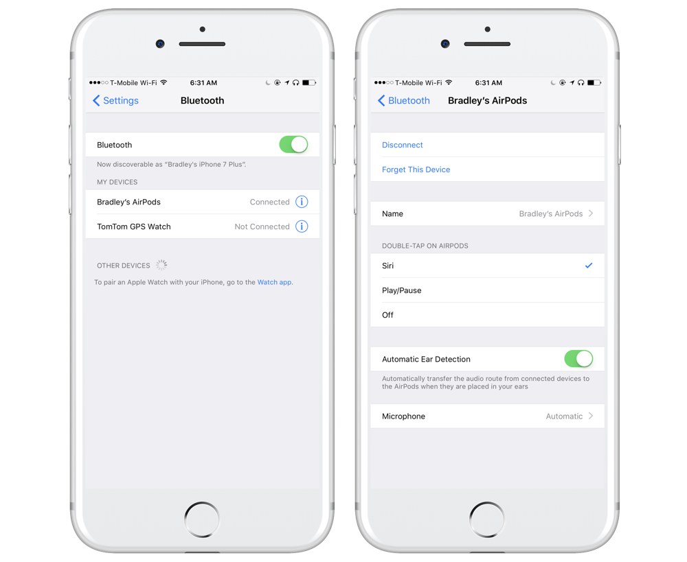 Apple airpods settings online on iphone