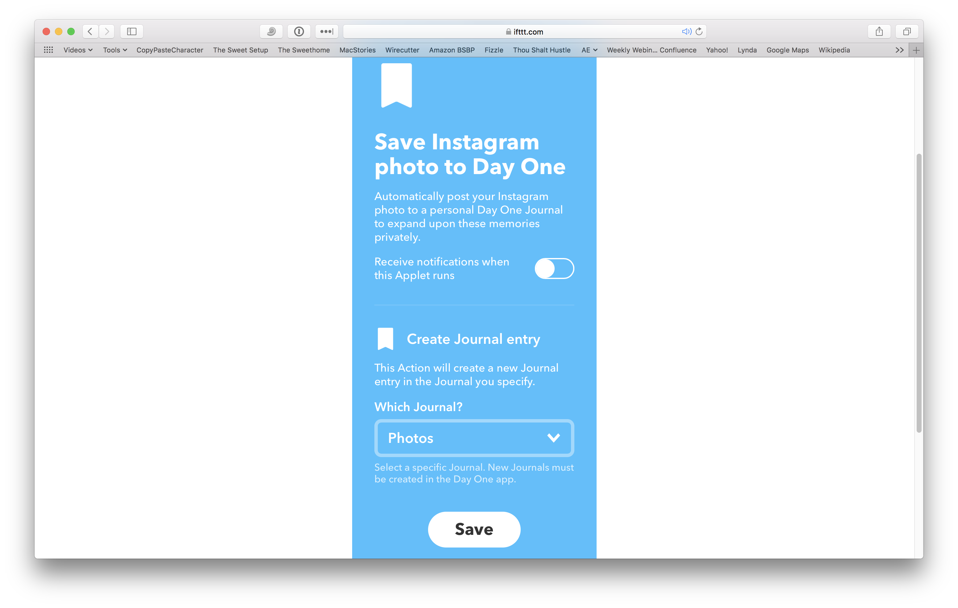 Use Day One and IFTTT to automatically create journal entries