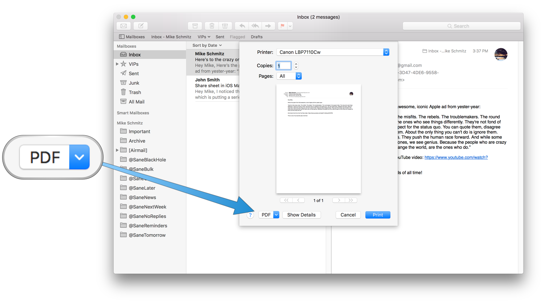 How to Print an Email from iCloud.com