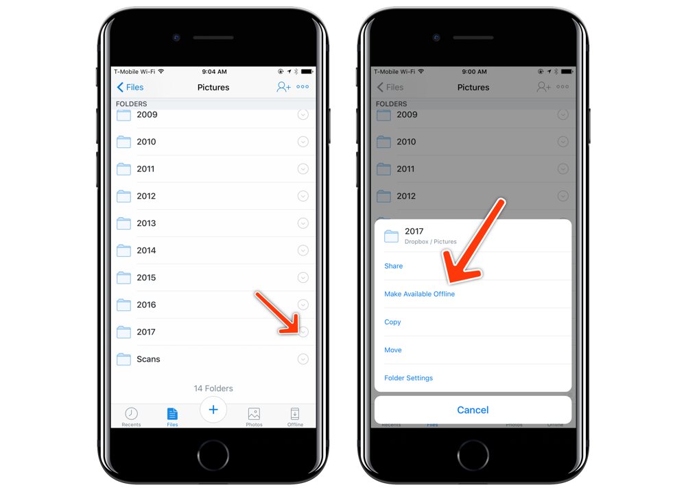 Dropbox iOS make folders available offline